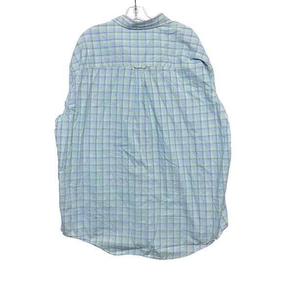IZOD Premium Essentials Button Shirt Men 2XL Blue Green Plaid Preppy Office Work - Picture 4 of 11